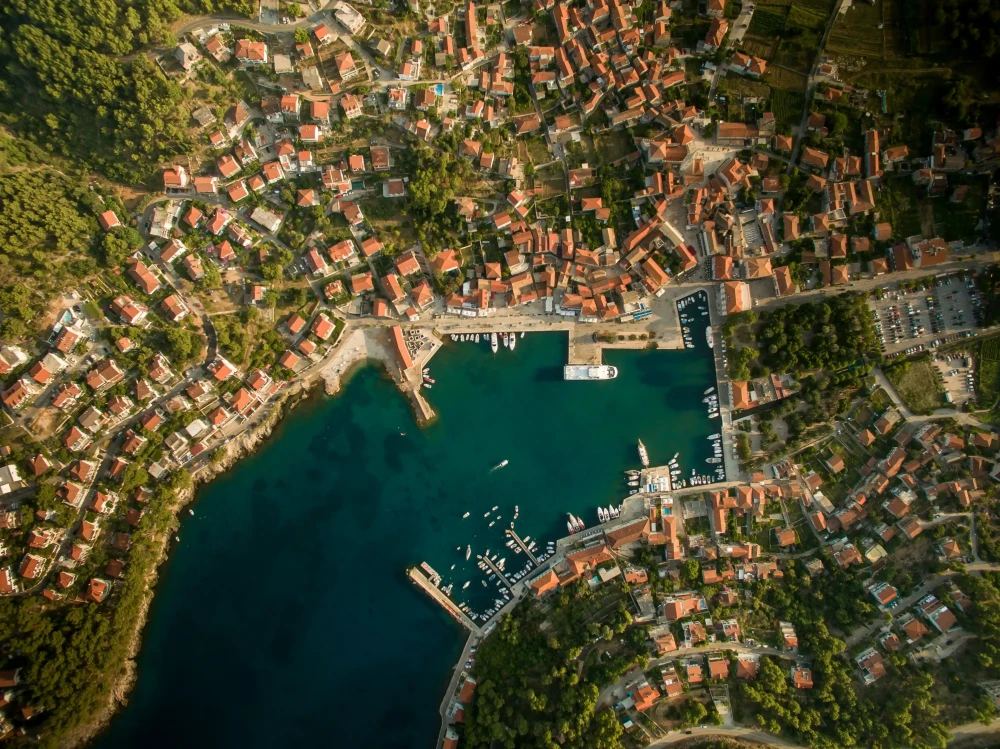 Picturesque town of Yelsa, and it's beautiful bay from the bird's eye view